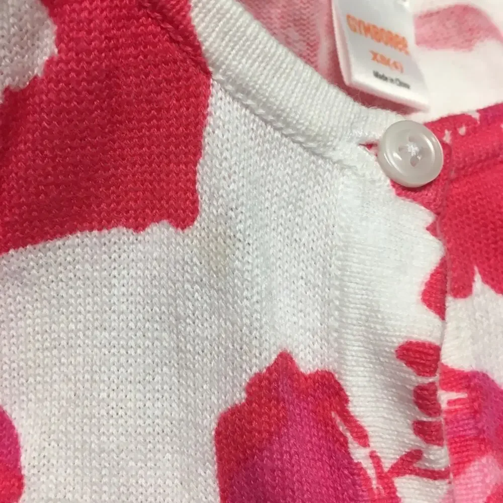 Gymboree Pink Flower Cardigan sz XS 4 Pink Sweater Long Sleeve Knit